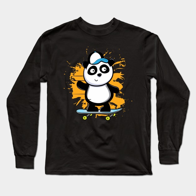 Skating Panda Long Sleeve T-Shirt by Chaoscreator